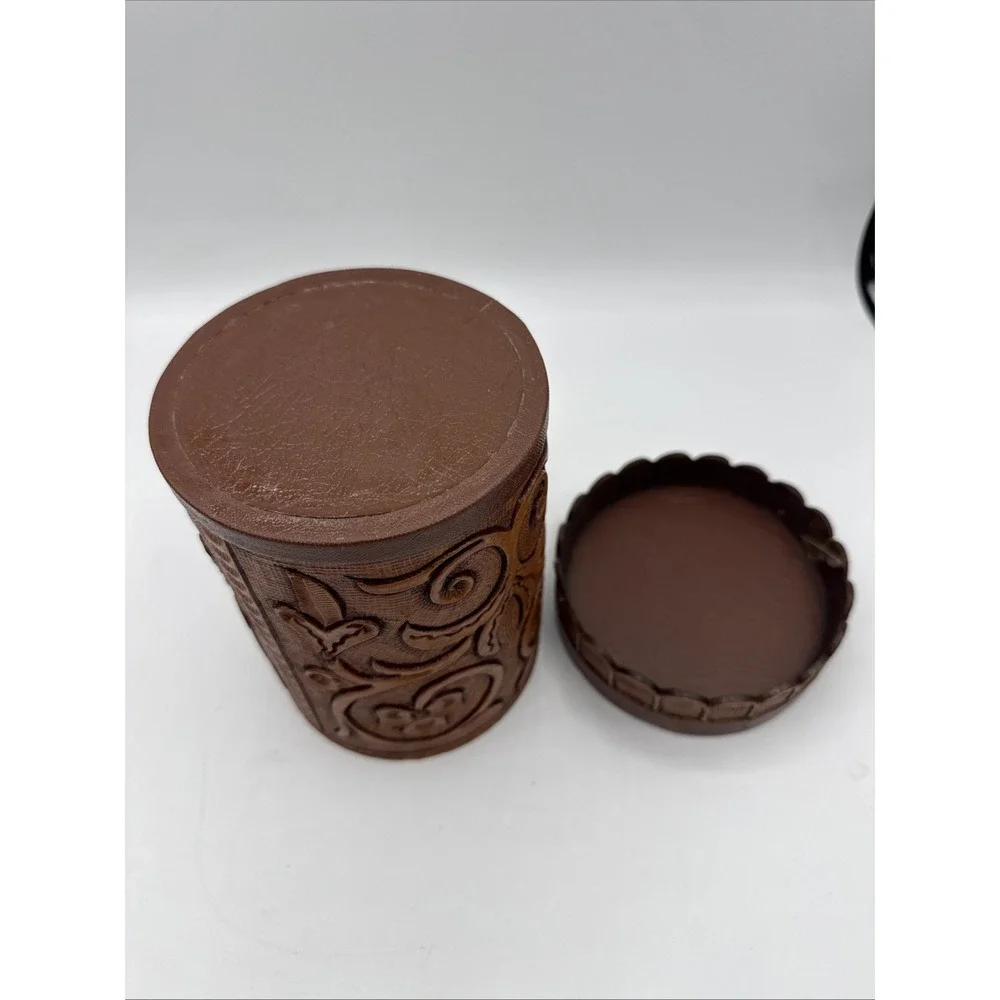 Vintage Hand Tooled Saddle Leather Container Vase Floral Old Western Style